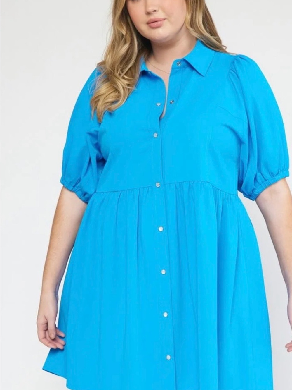 entro Bright Blue Button-Front Babydoll Dress